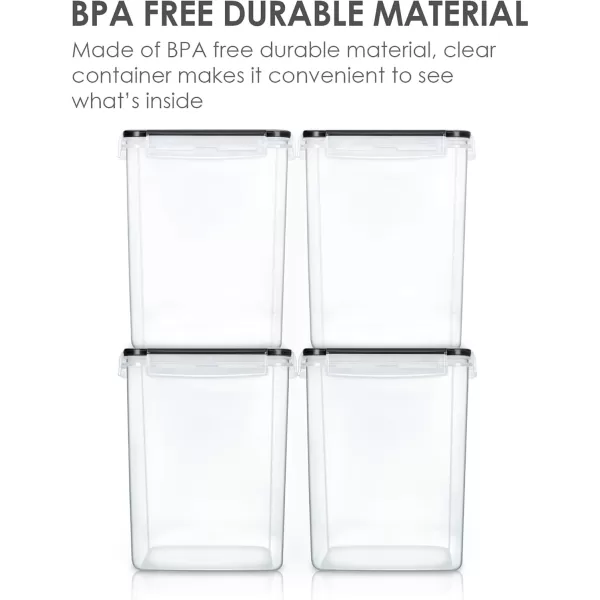 Vtopmart Large Food Storage Containers 52L  176oz 4 Pieces BPA Free Plastic Airtight Canisters for Flour Sugar Baking Supplies Rice with Lids 4 Measuring Cups and 24 Labels BlackBlack