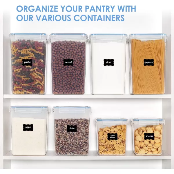 Vtopmart Large Food Storage Containers 52L  176oz 4 Pieces BPA Free Plastic Airtight Canisters for Flour Sugar Baking Supplies Rice with Lids 4 Measuring Cups and 24 Labels BlackBlue