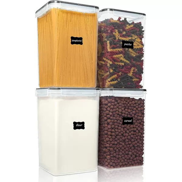 Vtopmart Large Food Storage Containers 52L  176oz 4 Pieces BPA Free Plastic Airtight Canisters for Flour Sugar Baking Supplies Rice with Lids 4 Measuring Cups and 24 Labels BlackBlack