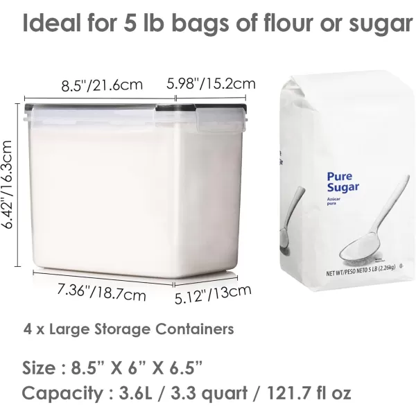 Vtopmart Large Food Storage Containers 52L  176oz 4 Pieces BPA Free Plastic Airtight Canisters for Flour Sugar Baking Supplies Rice with Lids 4 Measuring Cups and 24 Labels BlackBlack