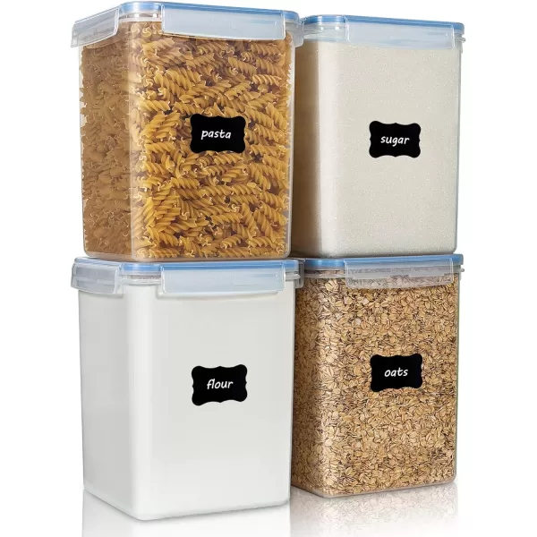 Vtopmart Large Food Storage Containers 52L  176oz 4 Pieces BPA Free Plastic Airtight Canisters for Flour Sugar Baking Supplies Rice with Lids 4 Measuring Cups and 24 Labels BlackBlue