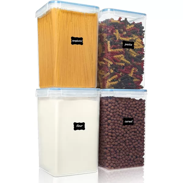 Vtopmart Large Food Storage Containers 52L  176oz 4 Pieces BPA Free Plastic Airtight Canisters for Flour Sugar Baking Supplies Rice with Lids 4 Measuring Cups and 24 Labels BlackBlue