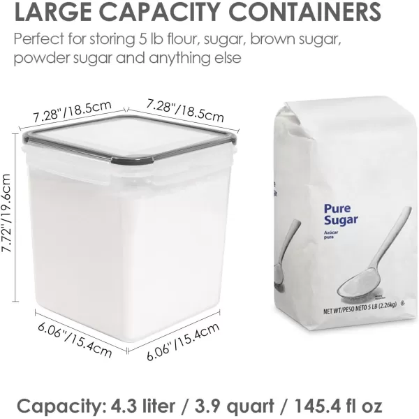 Vtopmart Large Food Storage Containers 52L  176oz 4 Pieces BPA Free Plastic Airtight Canisters for Flour Sugar Baking Supplies Rice with Lids 4 Measuring Cups and 24 Labels BlackBlack