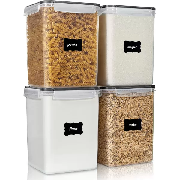 Vtopmart Large Food Storage Containers 52L  176oz 4 Pieces BPA Free Plastic Airtight Canisters for Flour Sugar Baking Supplies Rice with Lids 4 Measuring Cups and 24 Labels BlackBlack