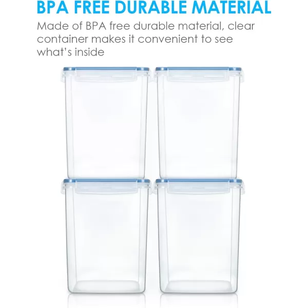 Vtopmart Large Food Storage Containers 52L  176oz 4 Pieces BPA Free Plastic Airtight Canisters for Flour Sugar Baking Supplies Rice with Lids 4 Measuring Cups and 24 Labels BlackBlue