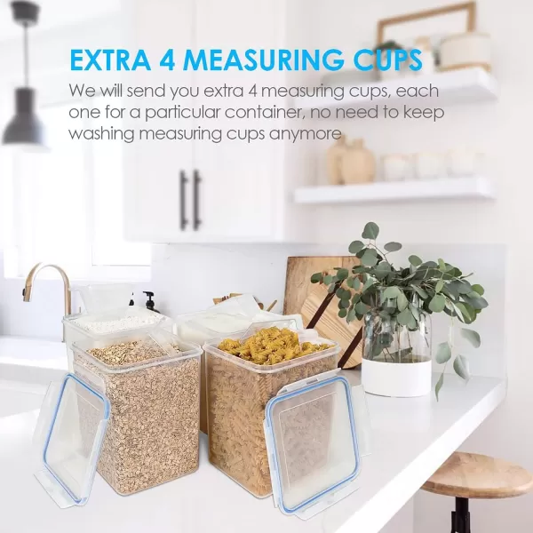 Vtopmart Large Food Storage Containers 52L  176oz 4 Pieces BPA Free Plastic Airtight Canisters for Flour Sugar Baking Supplies Rice with Lids 4 Measuring Cups and 24 Labels BlackBlue