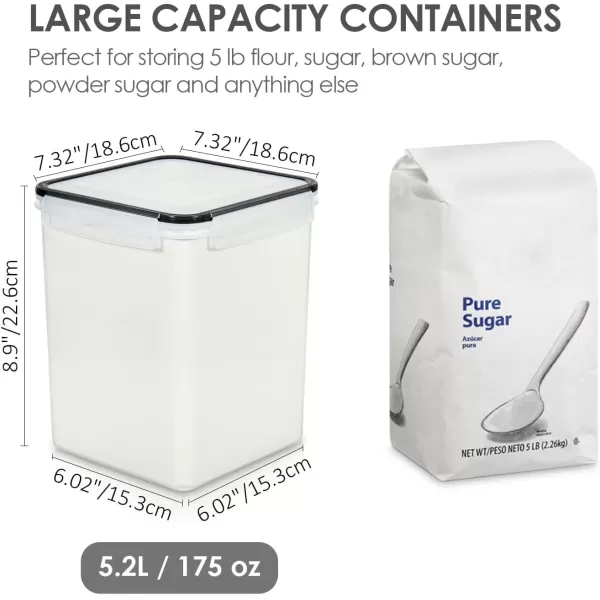 Vtopmart Large Food Storage Containers 52L  176oz 4 Pieces BPA Free Plastic Airtight Canisters for Flour Sugar Baking Supplies Rice with Lids 4 Measuring Cups and 24 Labels BlackBlack