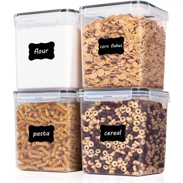 Vtopmart Large Food Storage Containers 52L  176oz 4 Pieces BPA Free Plastic Airtight Canisters for Flour Sugar Baking Supplies Rice with Lids 4 Measuring Cups and 24 Labels BlackBlack