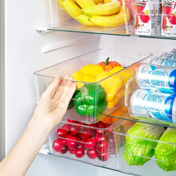Vtopmart Set of 8 Fridge Organizer Refrigerator Organizer Bins with Handles Freezer Organizer Clear Organizing Bins BPAFree Fridge Storage Containers for Fridge Freezer Cabinet Kitchen Pantry