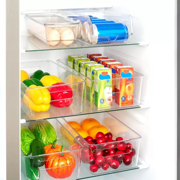 Vtopmart Set of 8 Fridge Organizer Refrigerator Organizer Bins with Handles Freezer Organizer Clear Organizing Bins BPAFree Fridge Storage Containers for Fridge Freezer Cabinet Kitchen Pantry
