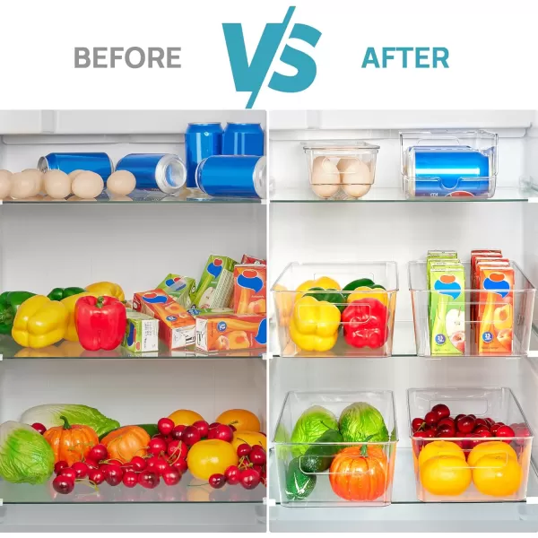 Vtopmart Set of 8 Fridge Organizer Refrigerator Organizer Bins with Handles Freezer Organizer Clear Organizing Bins BPAFree Fridge Storage Containers for Fridge Freezer Cabinet Kitchen Pantry