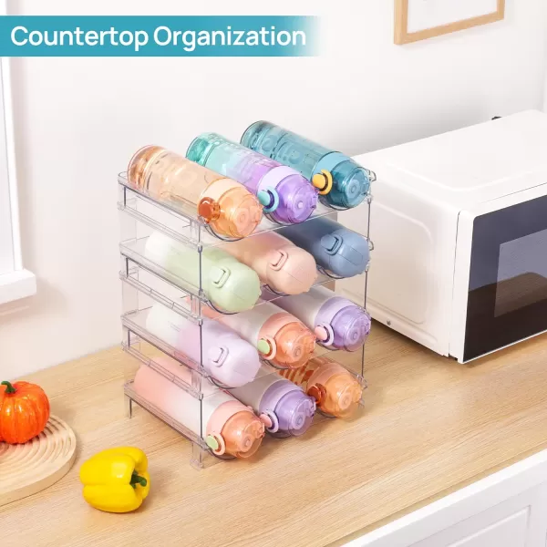Vtopmart Stackable Water Bottle Organizer Holder 4 Pack Clear Plastic Cup Storage Rack for Pantry Kitchen Cabinet Cupboard Countertop Organization and Storage Hold 12 Bottles