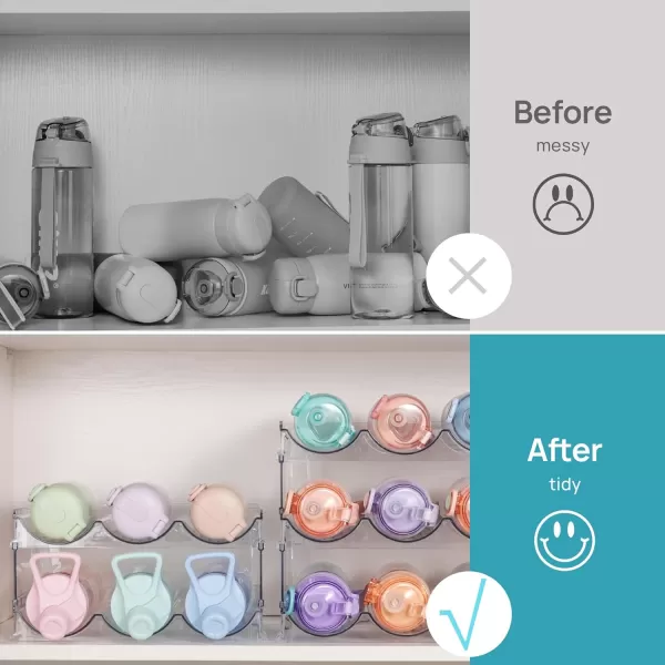 Vtopmart Stackable Water Bottle Organizer Holder 4 Pack Clear Plastic Cup Storage Rack for Pantry Kitchen Cabinet Cupboard Countertop Organization and Storage Hold 12 Bottles