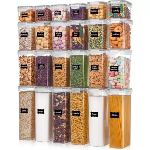 Airtight Food Storage Containers with Lids Vtopmart 24 pcs Plastic Kitchen and Pantry Organization Canisters for Cereal Dry Food Flour and Sugar BPA Free Includes 24 LabelsBlackGray