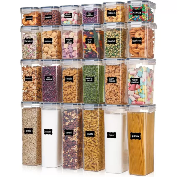 Airtight Food Storage Containers with Lids Vtopmart 24 pcs Plastic Kitchen and Pantry Organization Canisters for Cereal Dry Food Flour and Sugar BPA Free Includes 24 LabelsBlackBlack