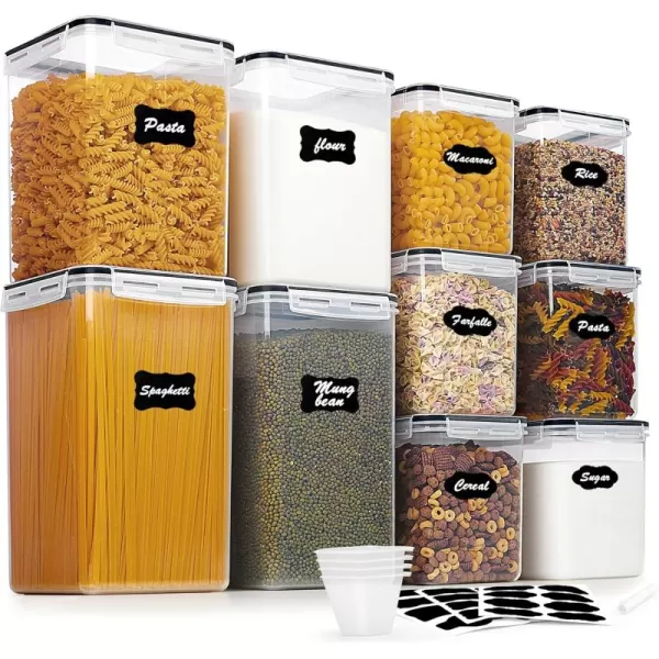 Vtopmart 10 PCS Flour and Sugar Storage Container Large Airtight Food Storage Containers with Lids for Kitchen Pantry Organization and Storage BPA Free Black