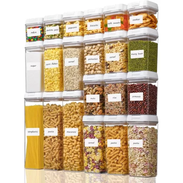 Vtopmart 21 PCS Airtight Food Storage Containers Set BPA Free Plastic Kitchen Pantry Organizer with Easy Lock Lids for Pasta Spaghetti Cereal Snack Flour Sugar Rice Organization Include 24 Labels