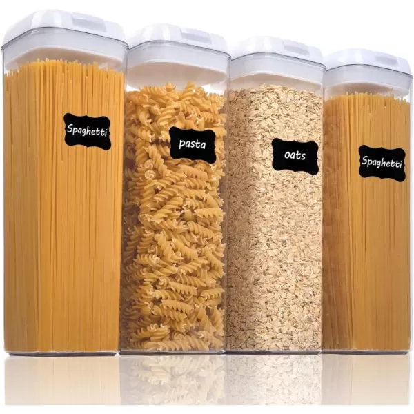 Vtopmart 4 PCS Airtight Food Storage Containers BPA Free Plastic Spaghetti Pasta Containers with Easy Lock Lids for Kitchen Pantry Organization and Storage Include 24 Labels 18L4