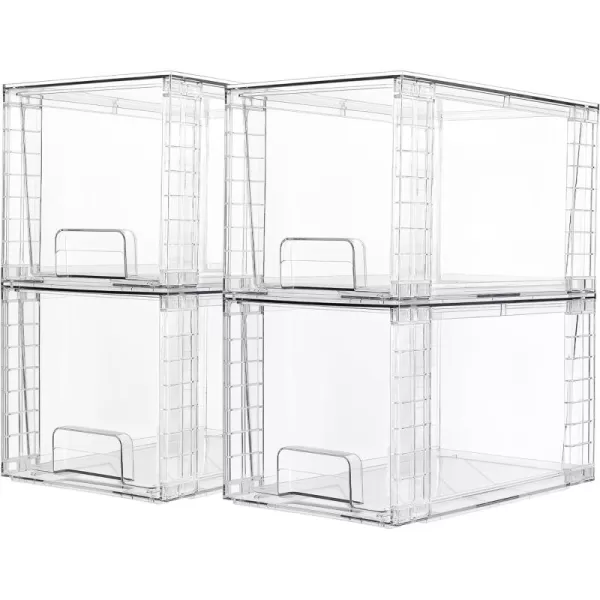 Vtopmart 4 Pack Large Stackable Storage DrawersEasily Assemble Acrylic Bathroom Closet Undersink Organizers and StoragePlastic Storage Bins for Kitchen CabinetsPantryMakeupMedicine Organization4