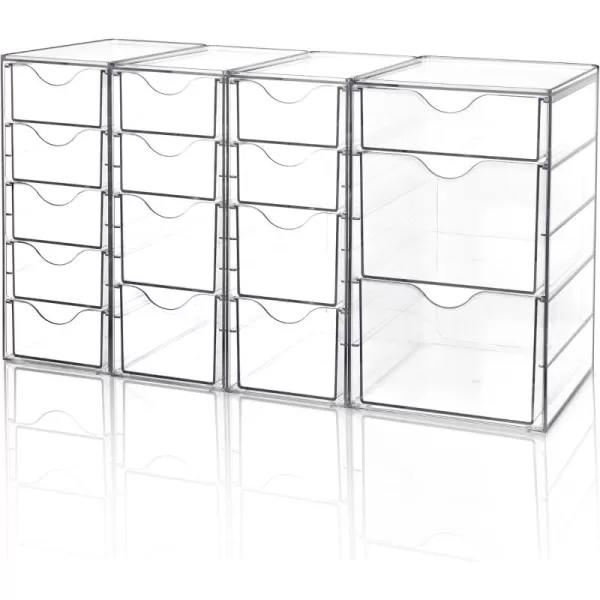 Vtopmart Acrylic Organizer with 16 Drawers 4 Set Desk Organizers and Accessories Clear Makeup Organizer Dustproof Storage Drawers for Office Art Craft Supplies