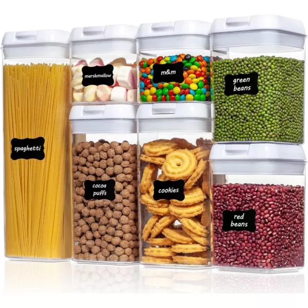 Vtopmart Airtight Food Storage Containers 7 Pieces BPA Free Plastic Cereal Containers with Easy Lock Lids for Kitchen Pantry Organization and Storage Include 24 LabelsBlackWhite