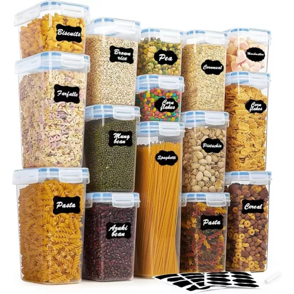 Vtopmart Airtight Food Storage Containers Set with Lids 15pcs BPA Free Plastic Dry Food Canisters for Kitchen Pantry Organization and Storage Dishwasher safeInclude 24 Labels BlueBlue