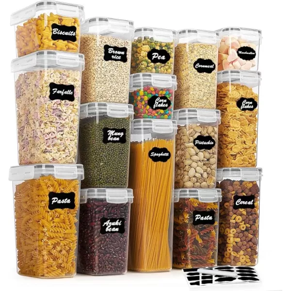 Vtopmart Airtight Food Storage Containers Set with Lids 15pcs BPA Free Plastic Dry Food Canisters for Kitchen Pantry Organization and Storage Dishwasher safeInclude 24 Labels BlueGrey