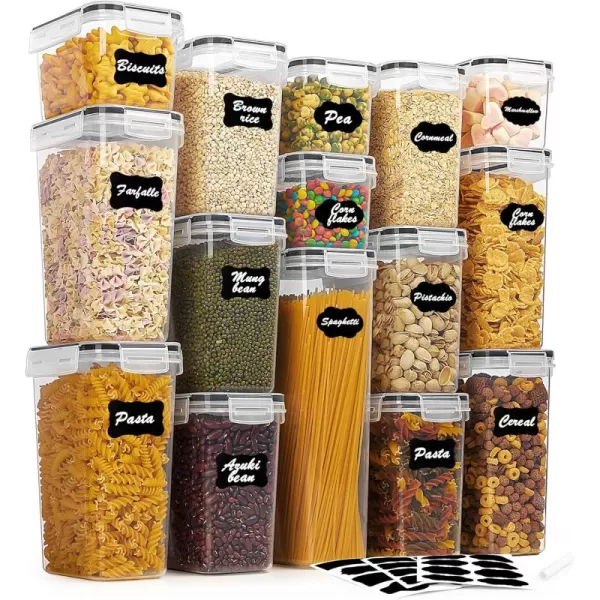 Vtopmart Airtight Food Storage Containers Set with Lids 15pcs BPA Free Plastic Dry Food Canisters for Kitchen Pantry Organization and Storage Dishwasher safeInclude 24 Labels BlueBlack