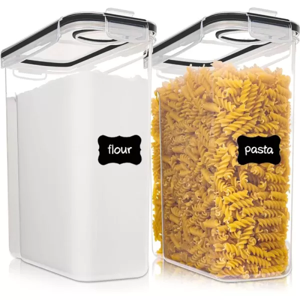 Vtopmart Food Storage Container Set Extra Large BPA Free Plastic Airtight Containers 213 fl oz for Cereal Snacks and Sugar 2 Piece Set Cereal Dispensers with 24 Labels Black