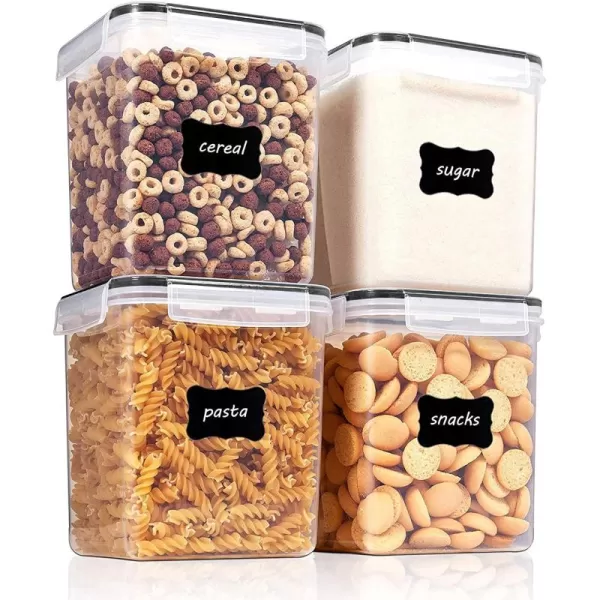 Vtopmart Large Food Storage Containers 52L  176oz 4 Pieces BPA Free Plastic Airtight Canisters for Flour Sugar Baking Supplies Rice with Lids 4 Measuring Cups and 24 Labels BlackBlack