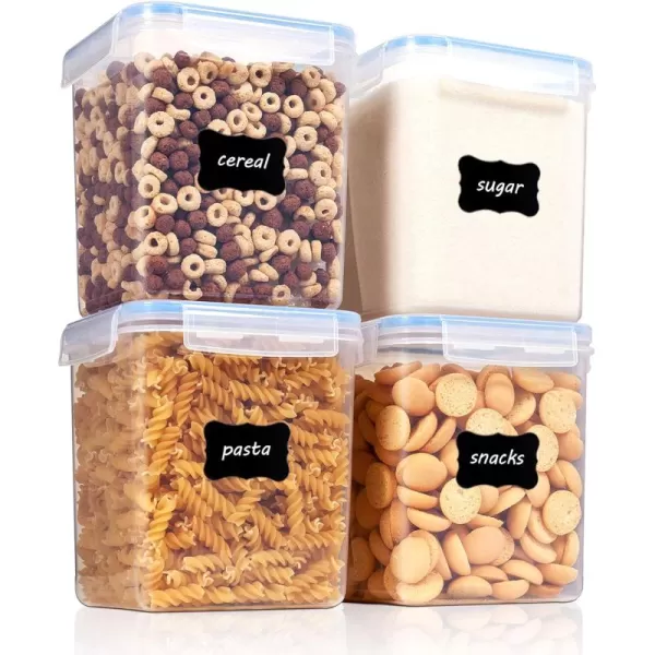 Vtopmart Large Food Storage Containers 52L  176oz 4 Pieces BPA Free Plastic Airtight Canisters for Flour Sugar Baking Supplies Rice with Lids 4 Measuring Cups and 24 Labels BlackBlue