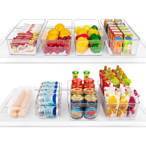 Vtopmart Set of 8 Fridge Organizer Refrigerator Organizer Bins with Handles Freezer Organizer Clear Organizing Bins BPAFree Fridge Storage Containers for Fridge Freezer Cabinet Kitchen Pantry