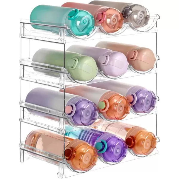Vtopmart Stackable Water Bottle Organizer Holder 4 Pack Clear Plastic Cup Storage Rack for Pantry Kitchen Cabinet Cupboard Countertop Organization and Storage Hold 12 Bottles