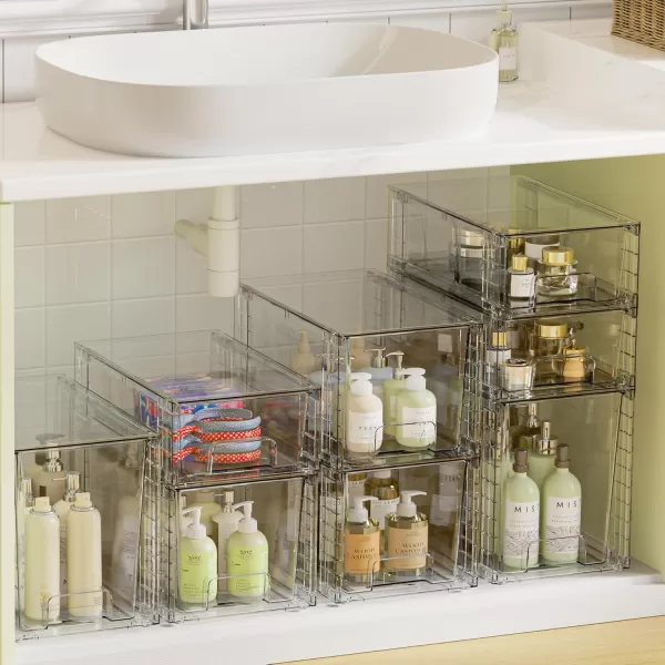 Vtopmart 3 Pack Clear Stackable Storage DrawersEasy to Assemble Bathroom Organizers and Storage with handlesPlastic storage drawers for Kitchen PantryCabinetUnder Sink Organization
