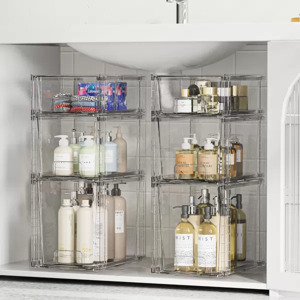 Vtopmart 3 Pack Clear Stackable Storage DrawersEasy to Assemble Bathroom Organizers and Storage with handlesPlastic storage drawers for Kitchen PantryCabinetUnder Sink Organization