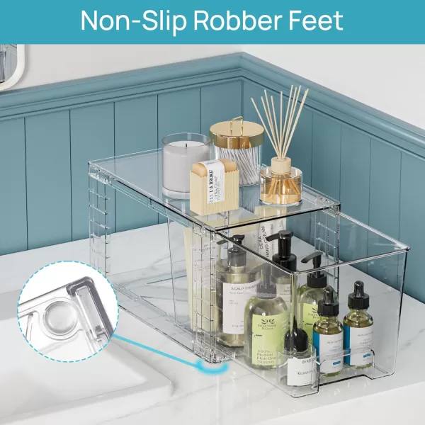 Vtopmart 3 Pack Clear Stackable Storage DrawersEasy to Assemble Bathroom Organizers and Storage with handlesPlastic storage drawers for Kitchen PantryCabinetUnder Sink Organization