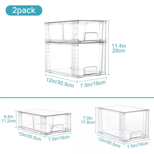 Vtopmart 4 Pack Clear Stackable Storage DrawersEasy to Assemble Bathroom Organizers and Storage with handlesPlastic storage drawers for Kitchen PantryCabinetUnder Sink Organization