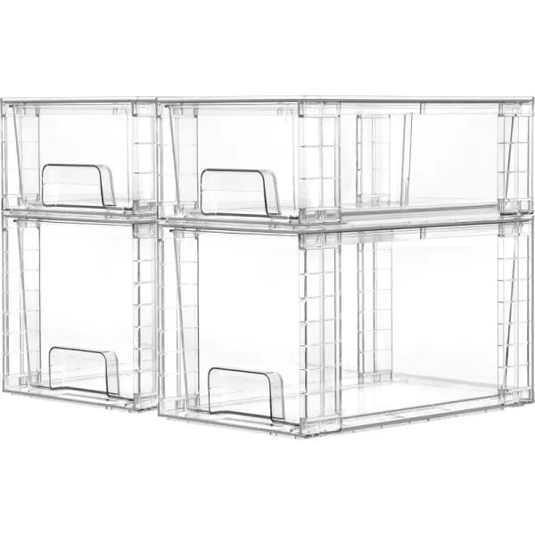 Vtopmart 4 Pack Clear Stackable Storage DrawersEasy to Assemble Bathroom Organizers and Storage with handlesPlastic storage drawers for Kitchen PantryCabinetUnder Sink Organization