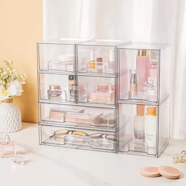 imageVtopmart Stackable Storage Drawers Set of 5 12quot Wide and 44 Tall Clear Plastic Organizer Bins for Makeup Cosmetics Beauty SuppliesIdeal for Vanity BathroomCabinetPantry Organization