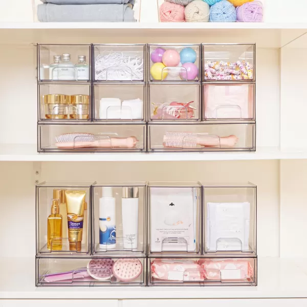 imageVtopmart Stackable Storage Drawers Set of 5 12quot Wide and 44 Tall Clear Plastic Organizer Bins for Makeup Cosmetics Beauty SuppliesIdeal for Vanity BathroomCabinetPantry Organization