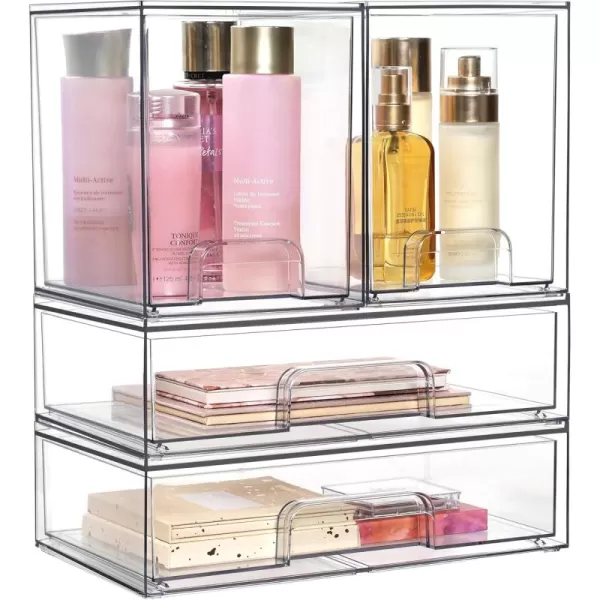 imageVtopmart Stackable Storage Drawers Set of 476quot Tall and 12 Wide Clear Plastic Organizer Bins for Makeup Cosmetics Beauty SuppliesIdeal for Vanity BathroomCabinetPantry Organization