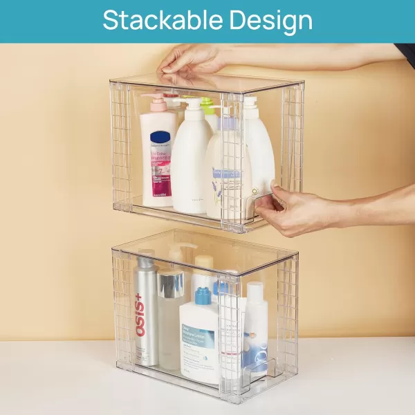 imageVtopmart 2 Pack Clear Stackable Storage Drawers97quot High Plastic Organizers Bins for Skincare Bathroom SuppliesIdeal for CabinetUndersinkVanityKitchenPantry Organization4
