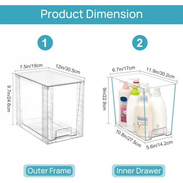 imageVtopmart 2 Pack Clear Stackable Storage Drawers97quot High Plastic Organizers Bins for Skincare Bathroom SuppliesIdeal for CabinetUndersinkVanityKitchenPantry Organization4