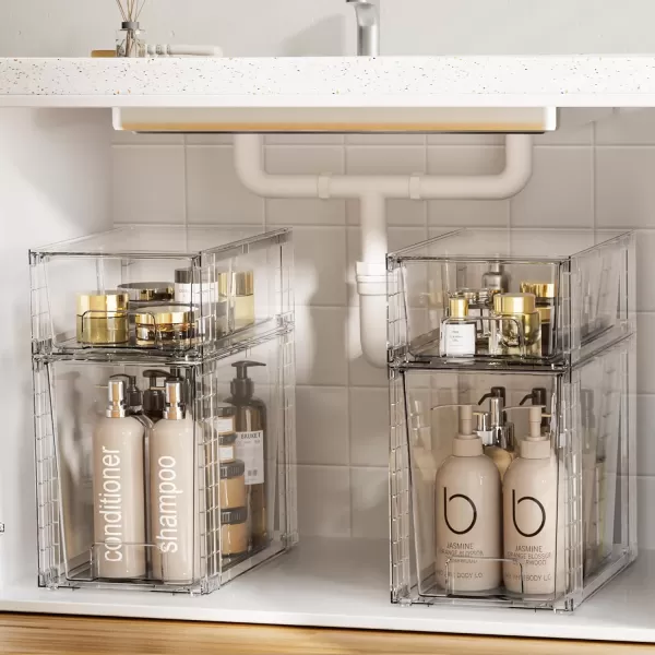 imageVtopmart 2 Pack Clear Stackable Storage Drawers97quot High Plastic Organizers Bins for Skincare Bathroom SuppliesIdeal for CabinetUndersinkVanityKitchenPantry Organization4