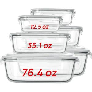 imageVtopmart 226L76oz Extra Large Glass Food Storage Containers with Lids 6 pack Meal Prep Container Set Airtight Lunch Bento Boxes with Snap Locking Lids for Microwave Oven Freezer Dishwasher6