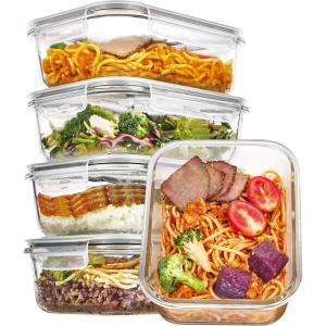 imageVtopmart 5 Pack 35oz Glass Food Storage Containers with Lids Airtight Reusable Meal Prep Lunch Container Set Safe for Oven Microwave Freezer and Dishwasher35oz