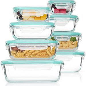 imageVtopmart 8 Pack Glass Food Storage Containers with Lids PinkGreen