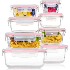 imageVtopmart 8 Pack Glass Food Storage Containers with Lids PinkPink