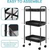 imageVtopmart 3 Tier Metal Rolling Cart with Wheels Utility Storage Cart with Handle and Lockable Casters Storage Basket Organizer Shelves Easy Assemble for Kitchen Living Room Office Nursery WhiteBlack