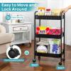 imageVtopmart 3 Tier Metal Rolling Cart with Wheels Utility Storage Cart with Handle and Lockable Casters Storage Basket Organizer Shelves Easy Assemble for Kitchen Living Room Office Nursery WhiteBlack